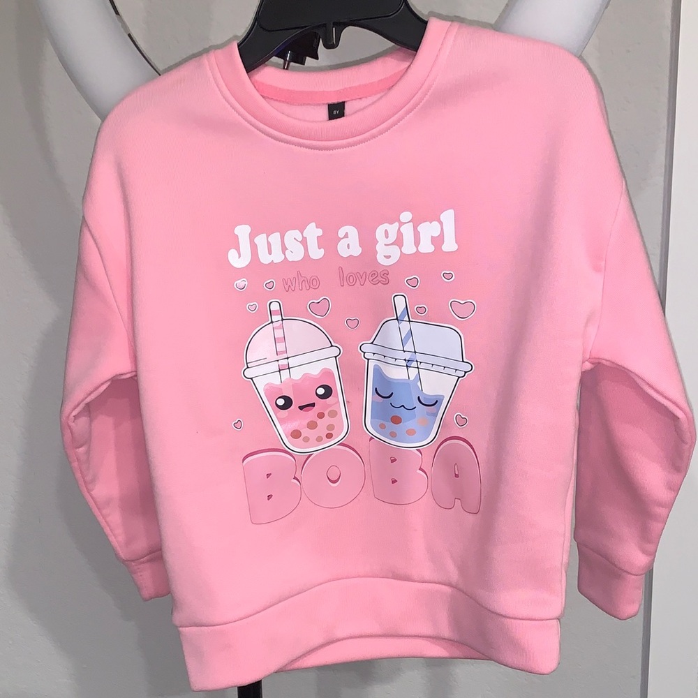 Pink Kids Boba Graphic Sweatshirt